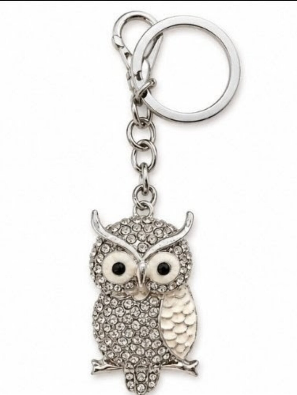 Silver Rhinestone Owl Keychain Crystal Bag Charm Cute Sparkly Purse Accessory